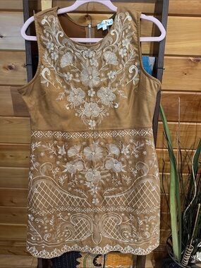 Perfectly Priscilla Embroidered boho chic suede feel Dress